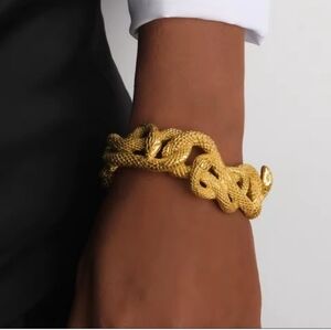18k Gold Plated Chunky Coiled Snake Bangle Cuff Bracelet